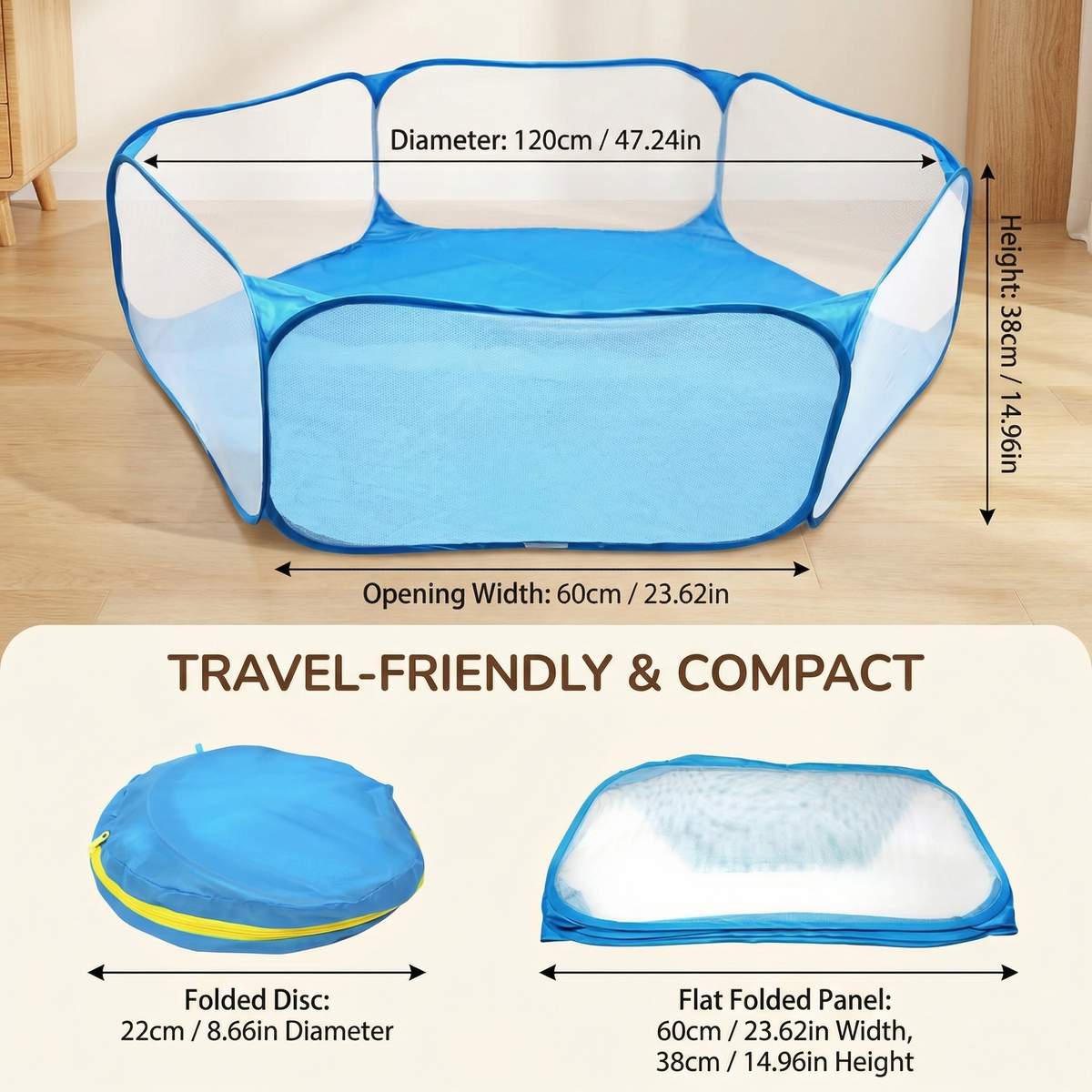 Lightweight Foldable Mesh Playpen for Travel and Indoor Outdoor Play