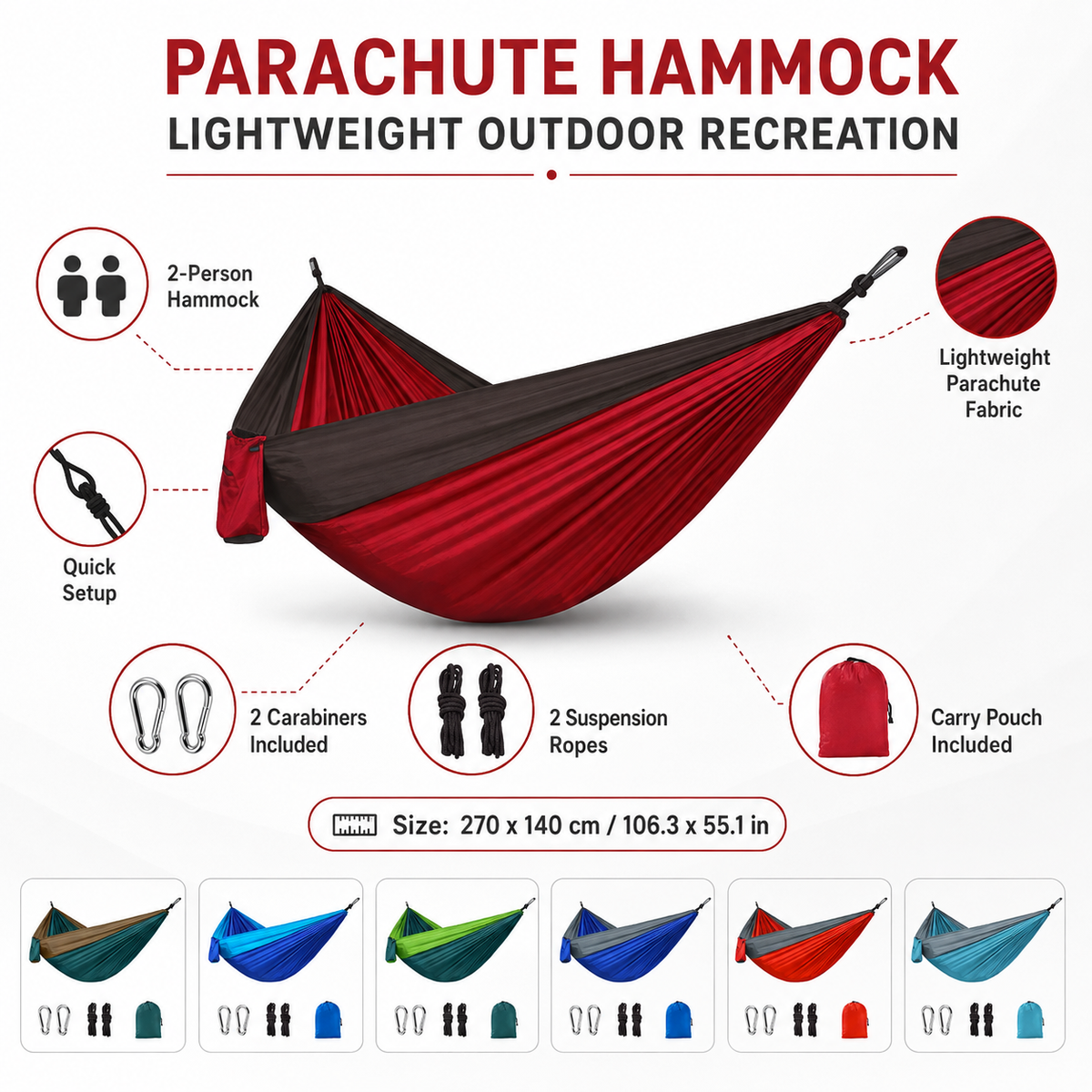Lichtgewicht parachutehangmat voor twee personen