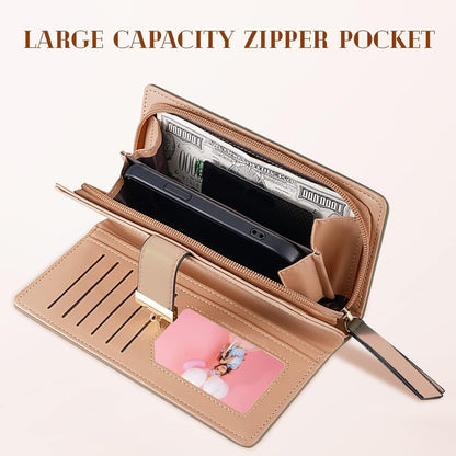 Long Leaf Leather Wallet with Zipper Coin Pocket and Card Storage