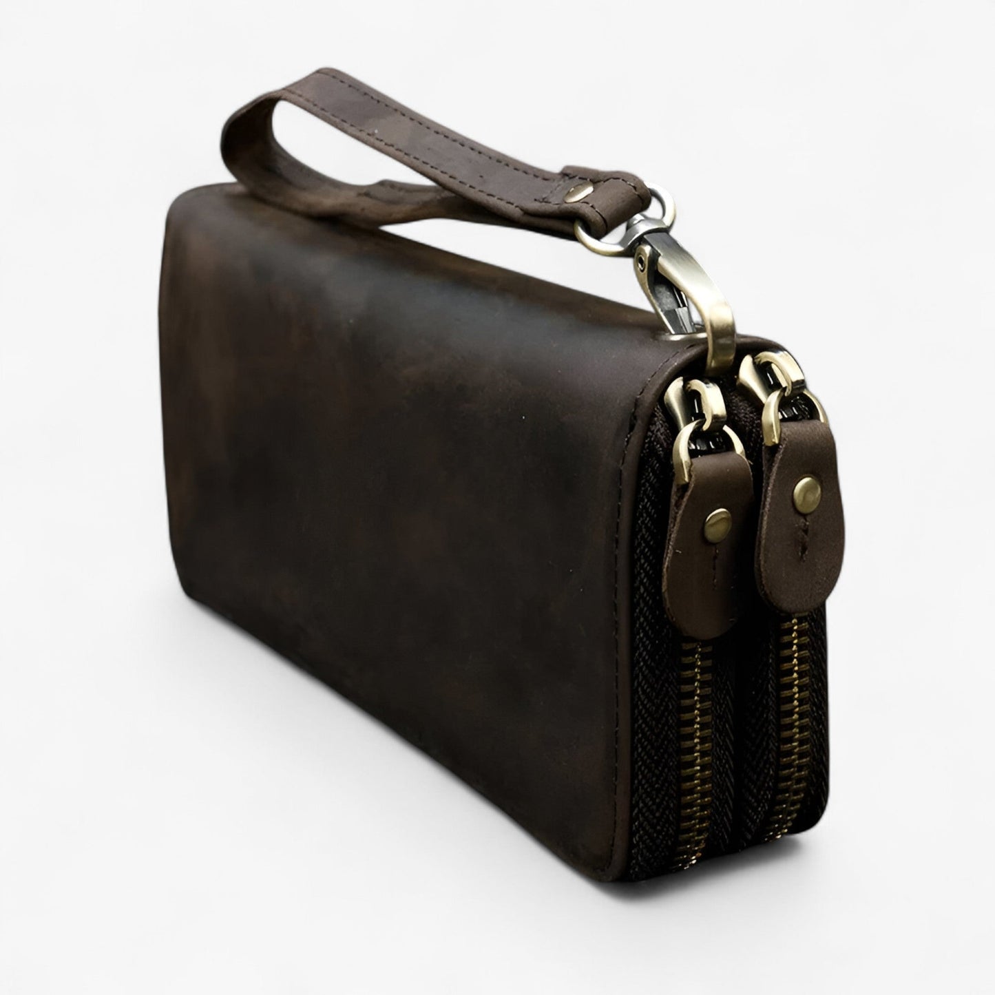 Long Leather Wallet Mens Double Zipper Card Holder Travel Purse