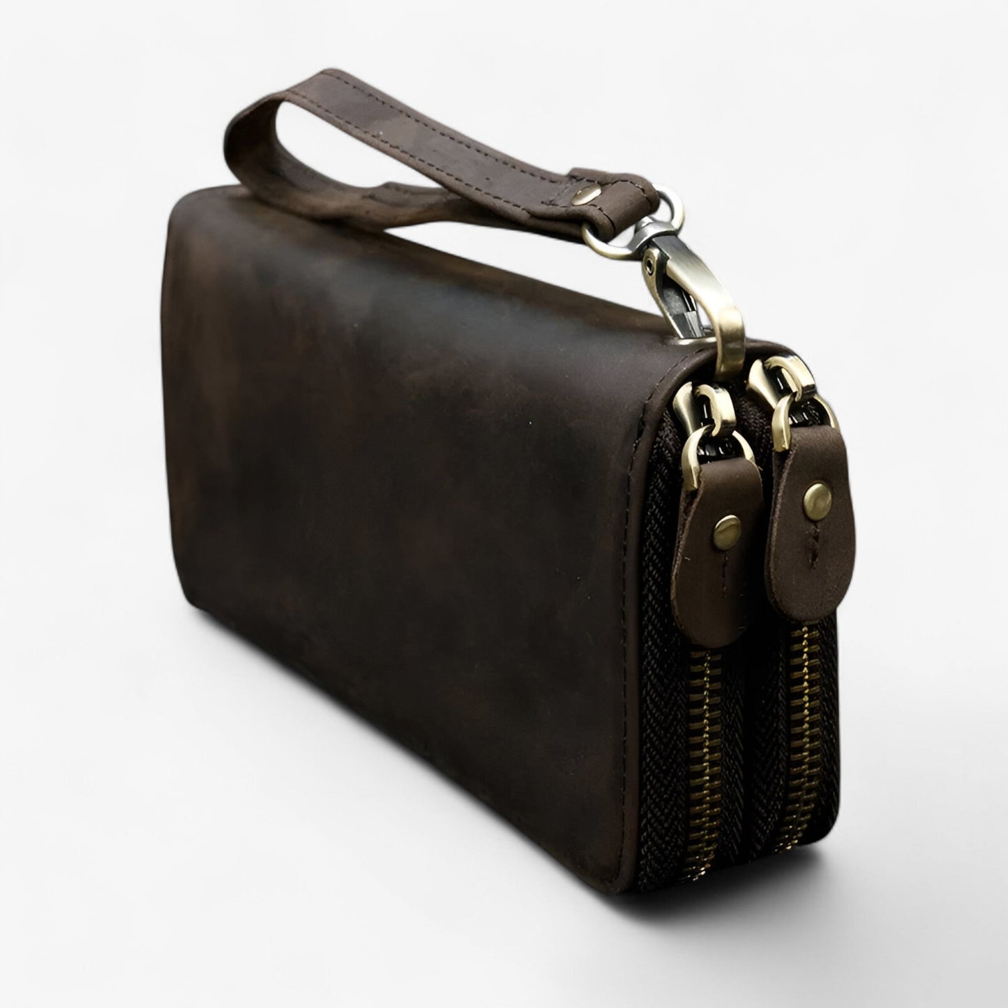 Long Leather Wallet Mens Double Zipper Card Holder Travel Purse