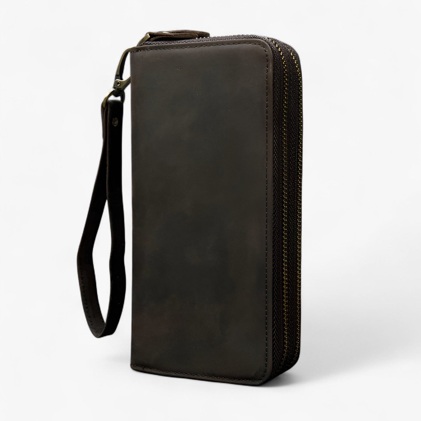 Long Leather Wallet Mens Double Zipper Card Holder Travel Purse
