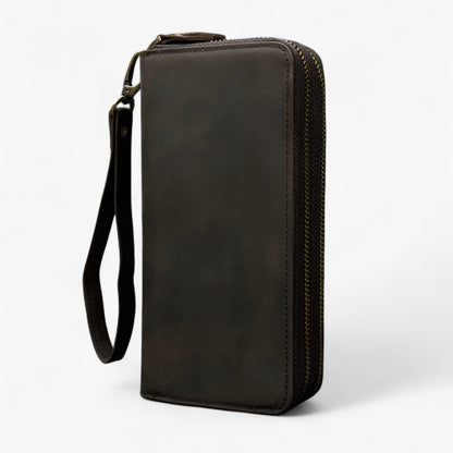 Long Leather Wallet Mens Double Zipper Card Holder Travel Purse