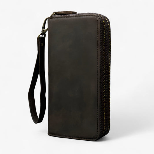 Long Leather Wallet Mens Double Zipper Card Holder Travel Purse