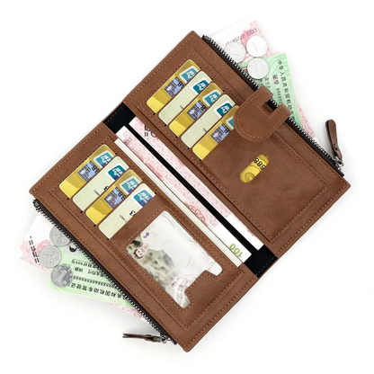 Long Leather Wallet Slim Durable Zippered Wallet for Cards and Cash