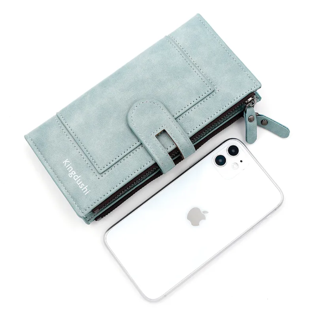 Long Leather Wallet Slim Durable Zippered Wallet for Cards and Cash