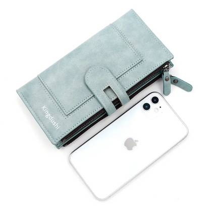 Long Leather Wallet Slim Durable Zippered Wallet for Cards and Cash