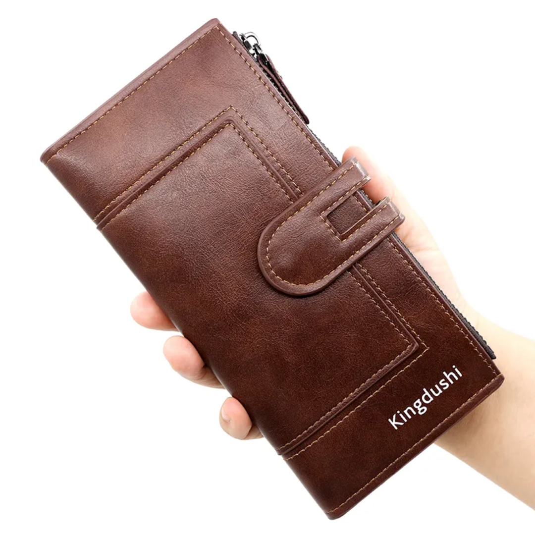 Long Leather Wallet Slim Durable Zippered Wallet for Cards and Cash