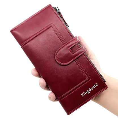 Long Leather Wallet Slim Durable Zippered Wallet for Cards and Cash