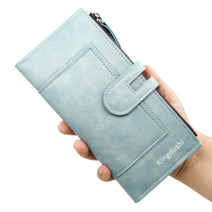 Long Leather Wallet Slim Durable Zippered Wallet for Cards and Cash