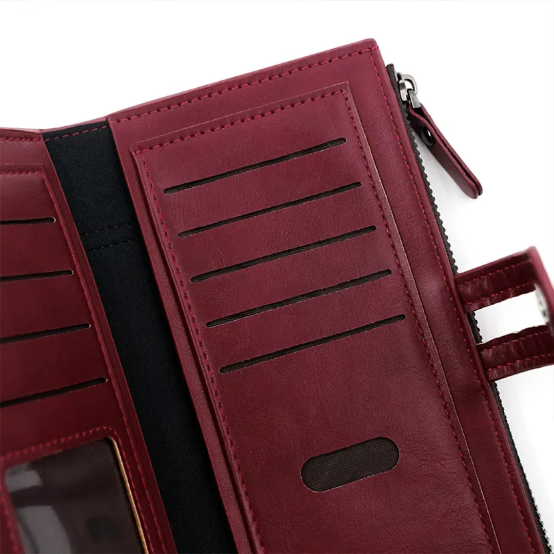Long Leather Wallet Slim Durable Zippered Wallet for Cards and Cash