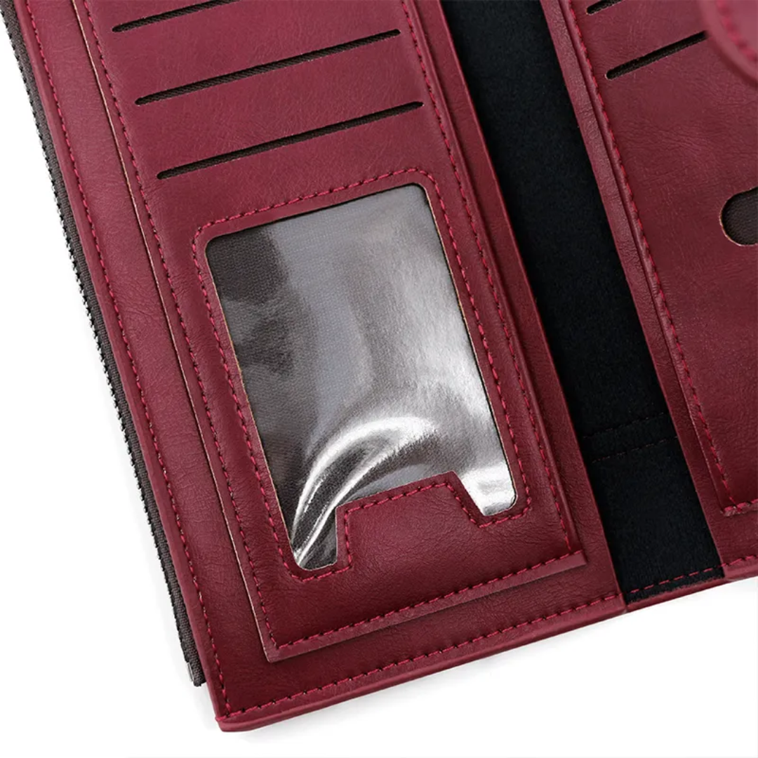 Long Leather Wallet Slim Durable Zippered Wallet for Cards and Cash