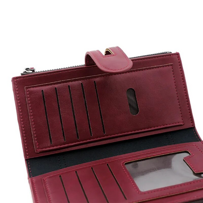 Long Leather Wallet Slim Durable Zippered Wallet for Cards and Cash