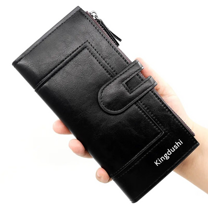 Long Leather Wallet Slim Durable Zippered Wallet for Cards and Cash