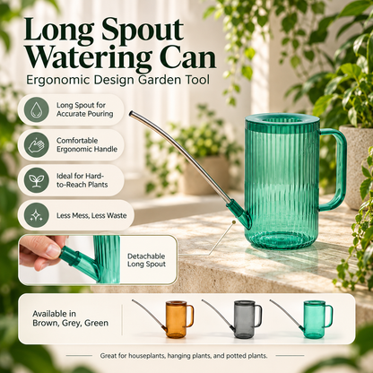 Long Spout Watering Can with Ergonomic Handle for Precise Plant Watering