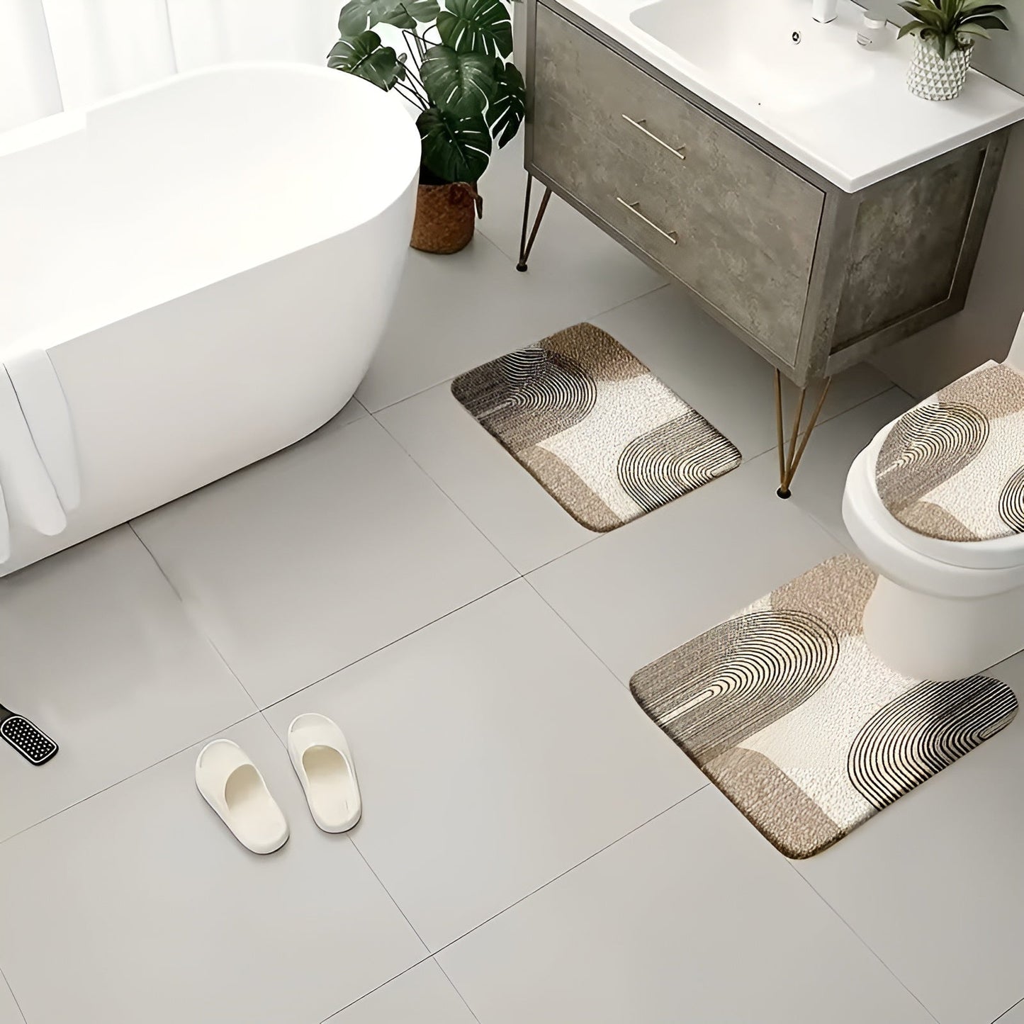 Luxury Bathroom Mat Set Non Slip Soft Toilet Rug Decor
