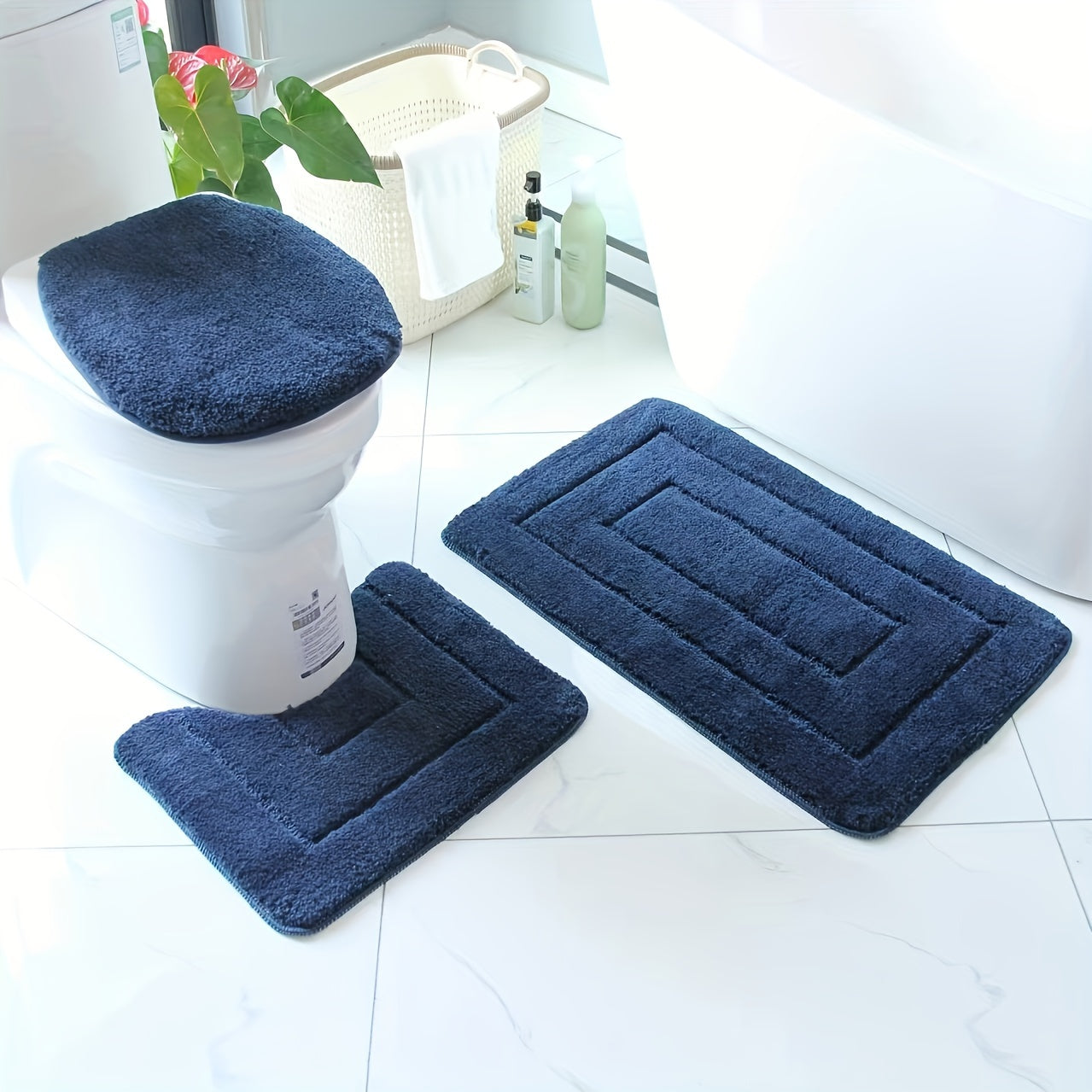 Luxury Bathroom Mat Set Soft Quick Dry Non Slip Bath Rugs