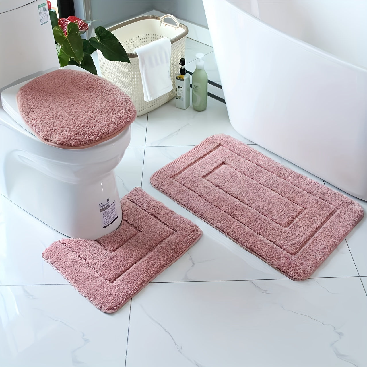 Luxury Bathroom Mat Set Soft Quick Dry Non Slip Bath Rugs