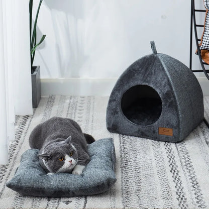 Luxury Covered Cat Bed Warm Plush Pet Sleeping House