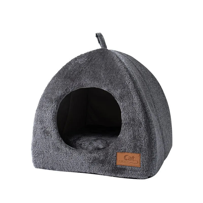 Luxury Covered Cat Bed Warm Plush Pet Sleeping House