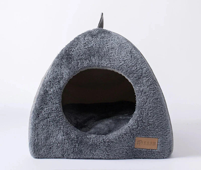 Luxury Covered Cat Bed Warm Plush Pet Sleeping House