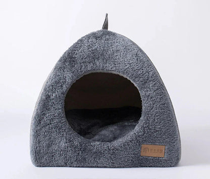 Luxury Covered Cat Bed Warm Plush Pet Sleeping House