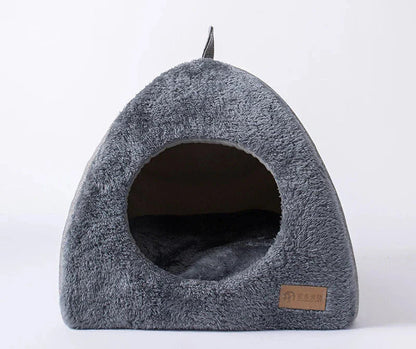 Luxury Covered Cat Bed Warm Plush Pet Sleeping House