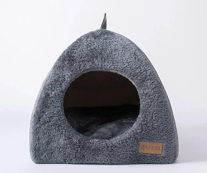 Luxury Covered Cat Bed Warm Plush Pet Sleeping House