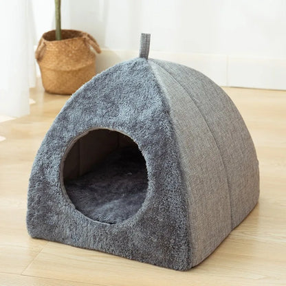 Luxury Covered Cat Bed Warm Plush Pet Sleeping House