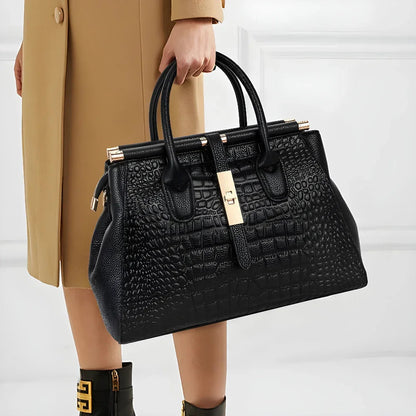 Luxury Crocodile Embossed Leather Shoulder Handbag for Women