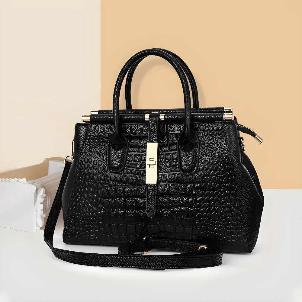 Luxury Crocodile Embossed Leather Shoulder Handbag for Women