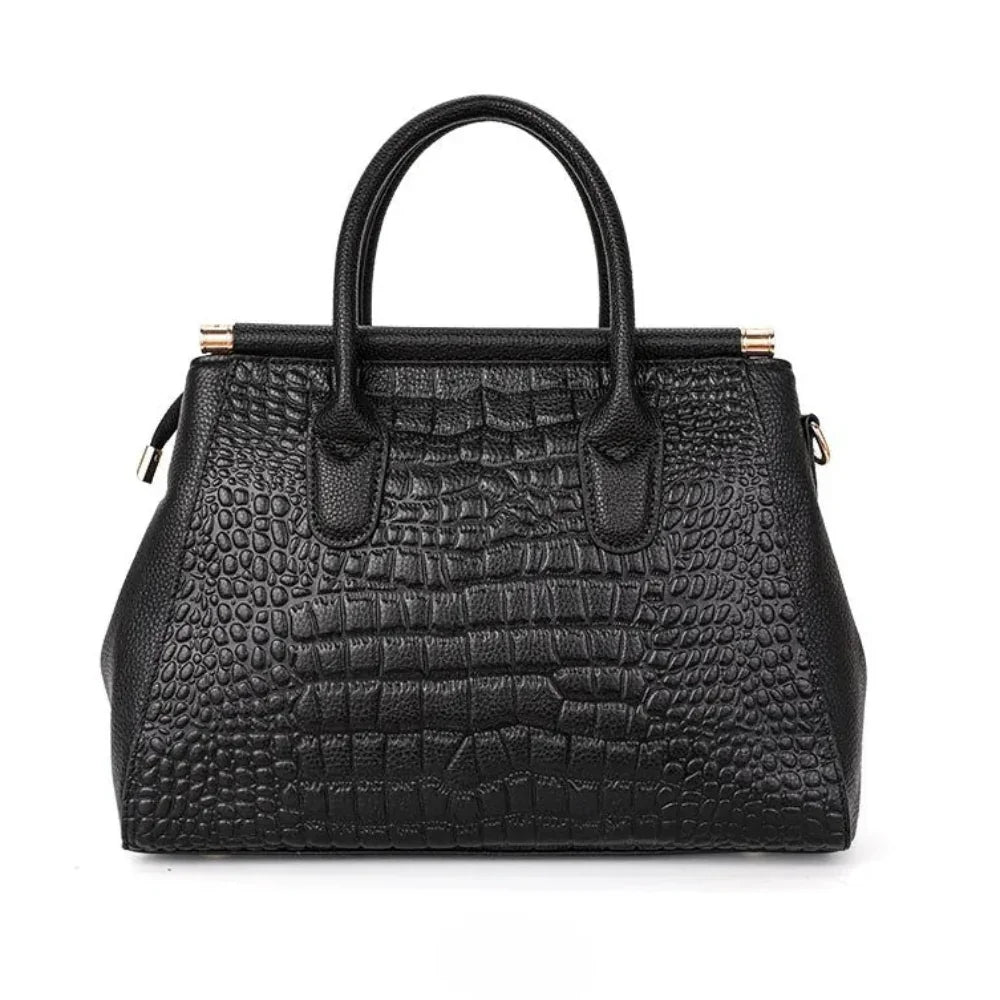 Luxury Crocodile Embossed Leather Shoulder Handbag for Women