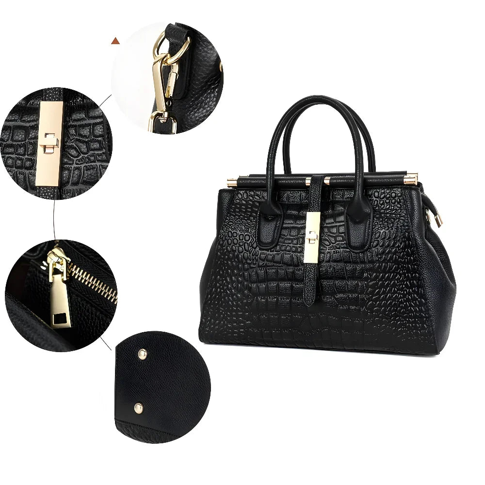 Luxury Crocodile Embossed Leather Shoulder Handbag for Women