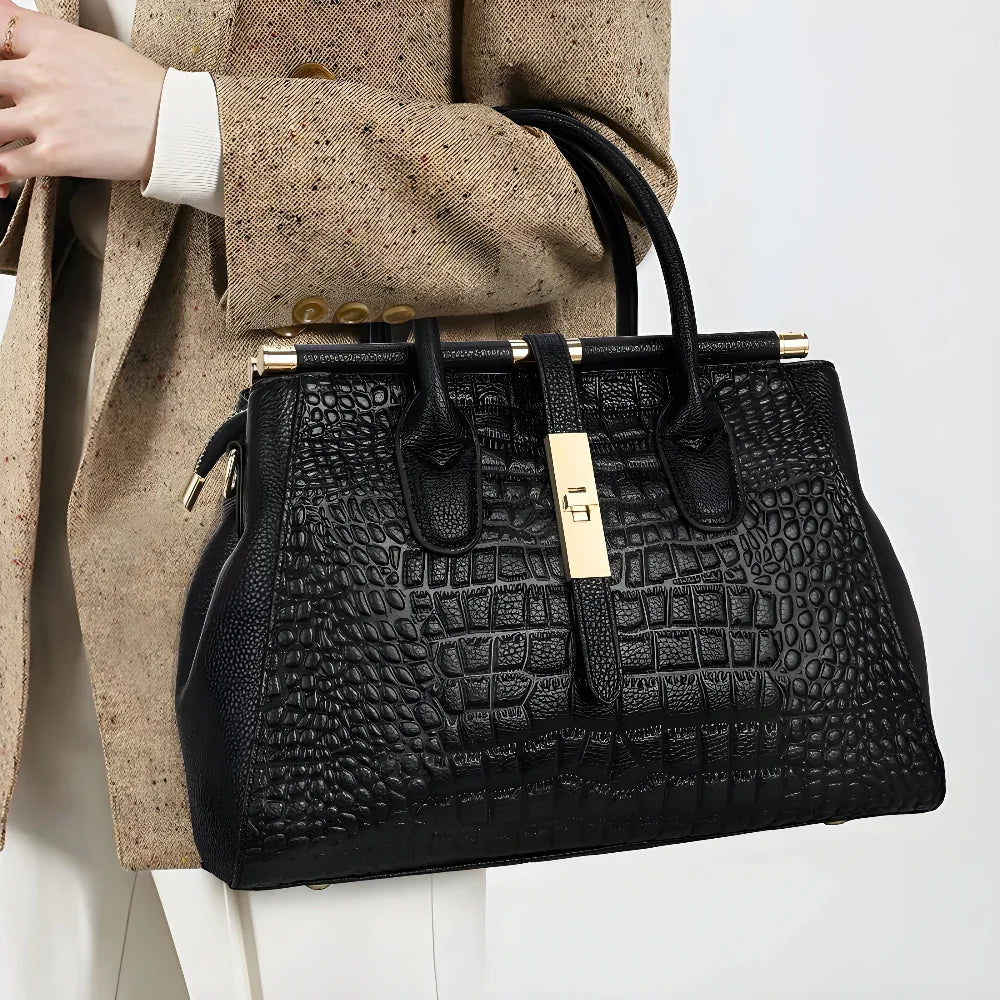 Luxury Crocodile Embossed Leather Shoulder Handbag for Women