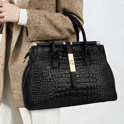 Luxury Crocodile Embossed Leather Shoulder Handbag for Women
