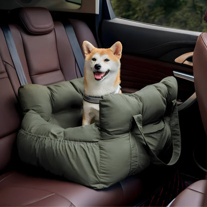 Luxury Dog Car Seat with Blue-White Stripes – Comfortable & Safe Travel Bed for Pets