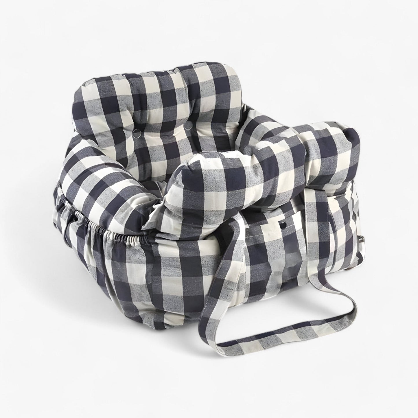 Luxury Dog Car Seat with Blue-White Stripes – Comfortable & Safe Travel Bed for Pets