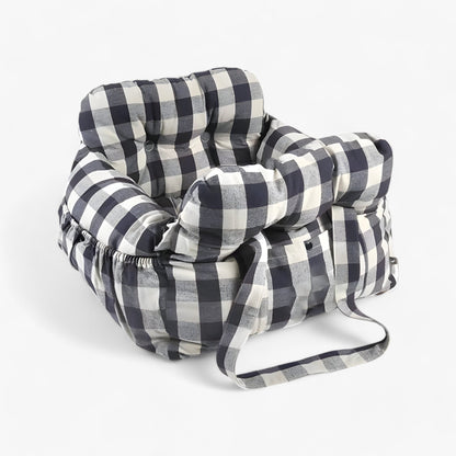 Luxury Dog Car Seat with Blue-White Stripes – Comfortable & Safe Travel Bed for Pets
