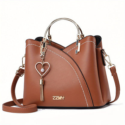 Luxury Leather Handbag Elegant Tassel Shoulder Tote Bag