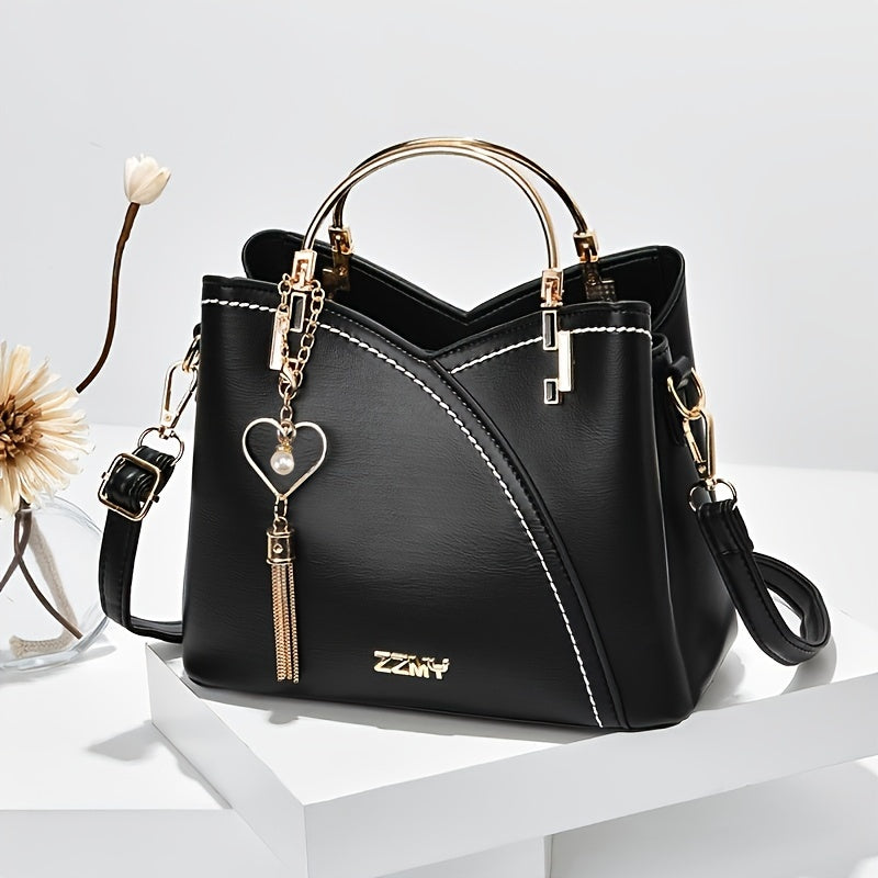 Luxury Leather Handbag Elegant Tassel Shoulder Tote Bag