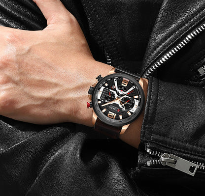 Luxury Mens Quartz Watch Leather Strap Waterproof