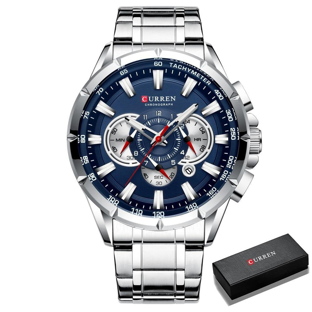 Luxury Quartz Chronograph Watch with Date Display and Stopwatch