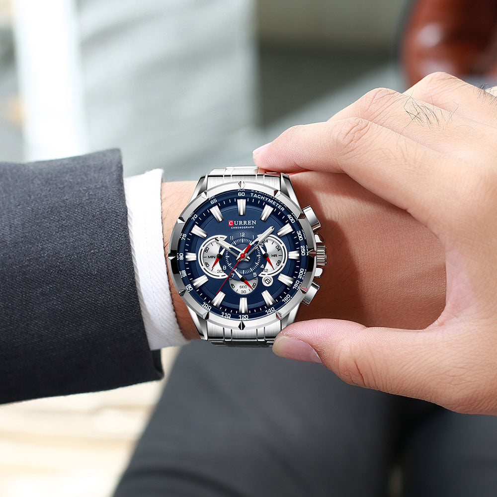 Luxury Quartz Chronograph Watch with Date Display and Stopwatch