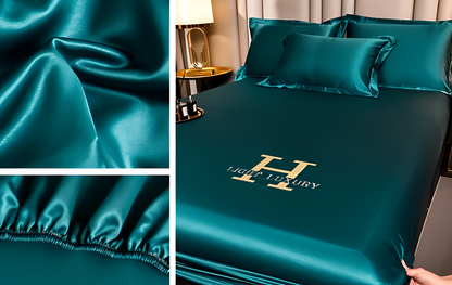 Luxury Satin Fitted Bed Sheet Silky Cooling Mattress Cover Soft Breathable Bedding Set