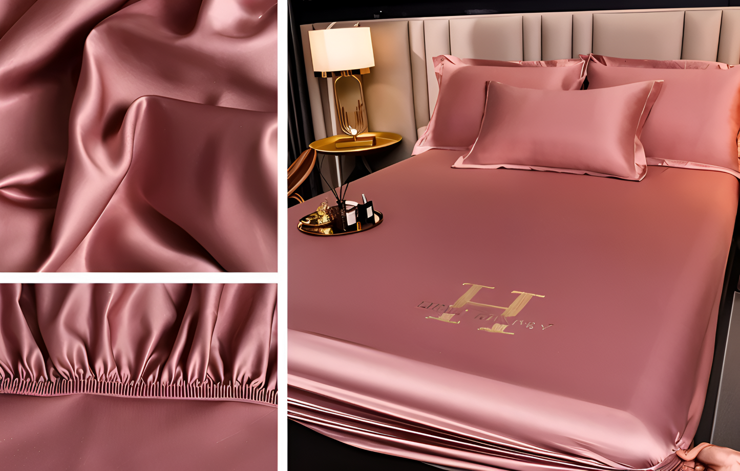 Luxury Satin Fitted Bed Sheet Silky Cooling Mattress Cover Soft Breathable Bedding Set
