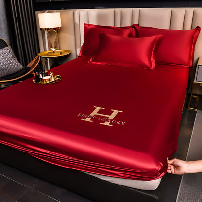 Luxury Satin Fitted Bed Sheet Silky Cooling Mattress Cover Soft Breathable Bedding Set