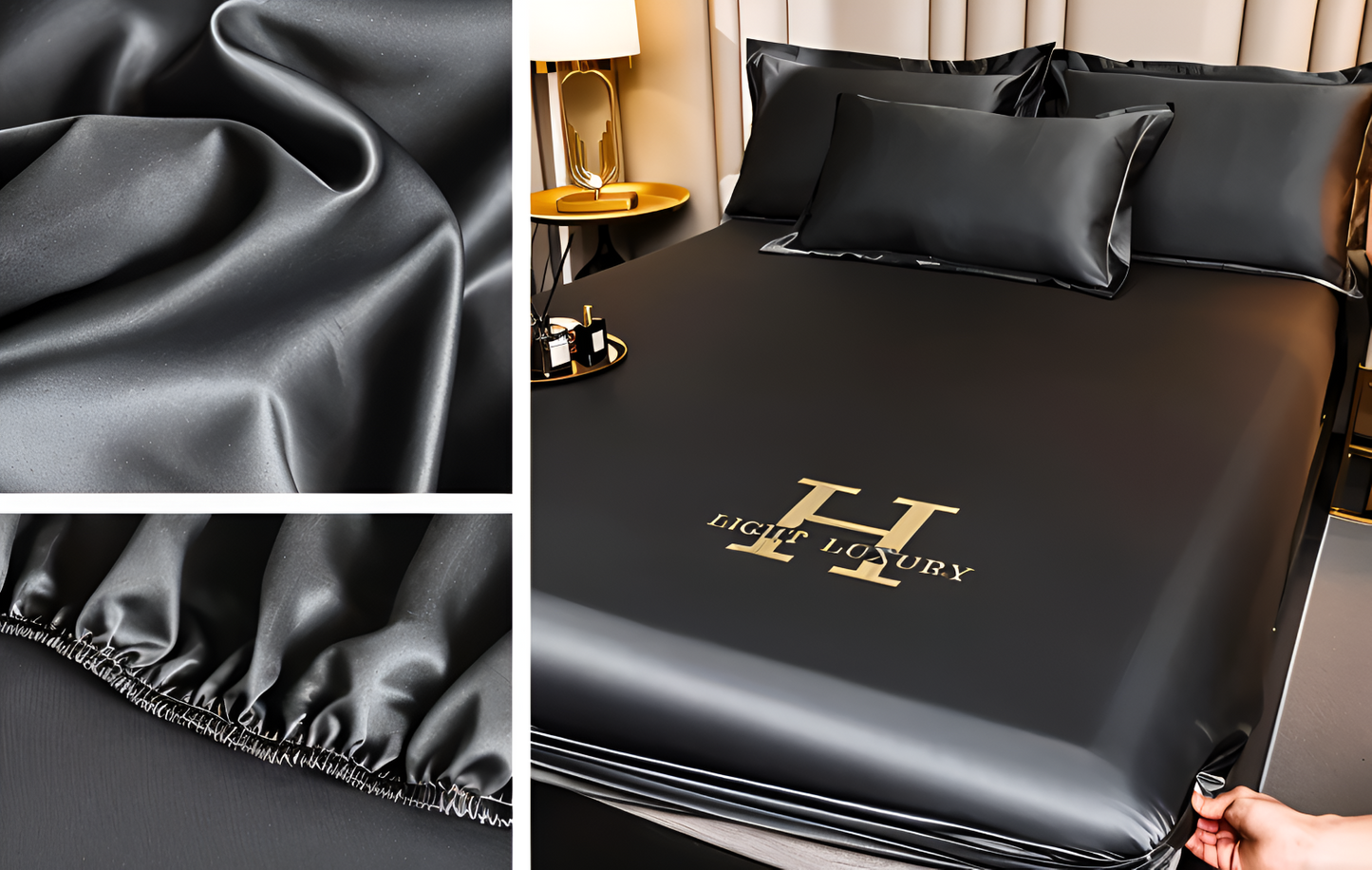 Luxury Satin Fitted Bed Sheet Silky Cooling Mattress Cover Soft Breathable Bedding Set