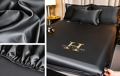 Luxury Satin Fitted Bed Sheet Silky Cooling Mattress Cover Soft Breathable Bedding Set
