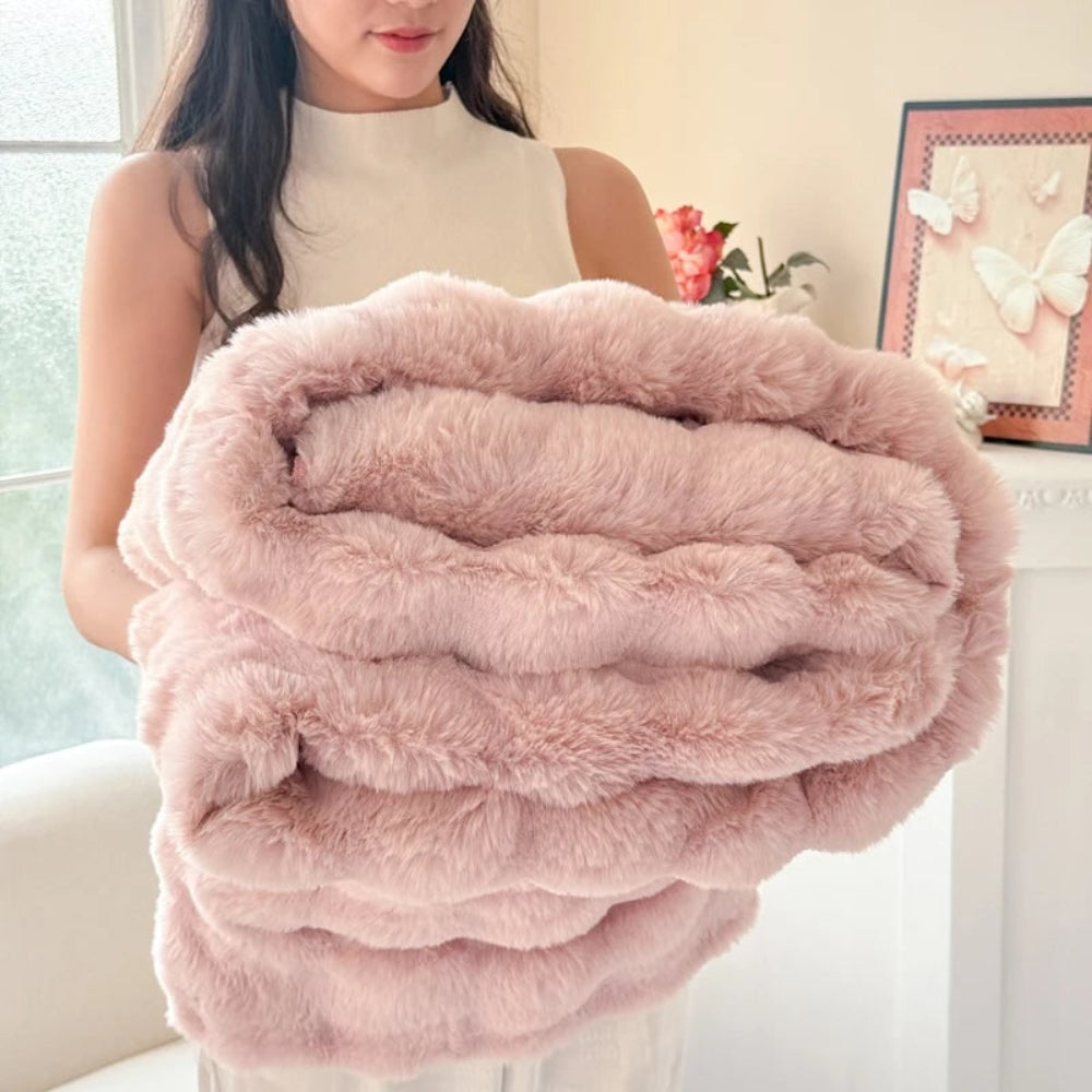 Luxury Soft Double Layer Faux Fur Throw Blanket for Bed Sofa Couch and Home Decor