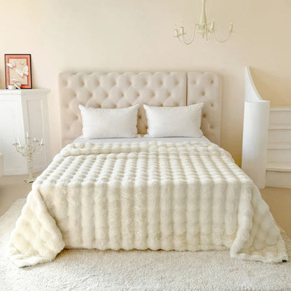 Luxury Soft Double Layer Faux Fur Throw Blanket for Bed Sofa Couch and Home Decor